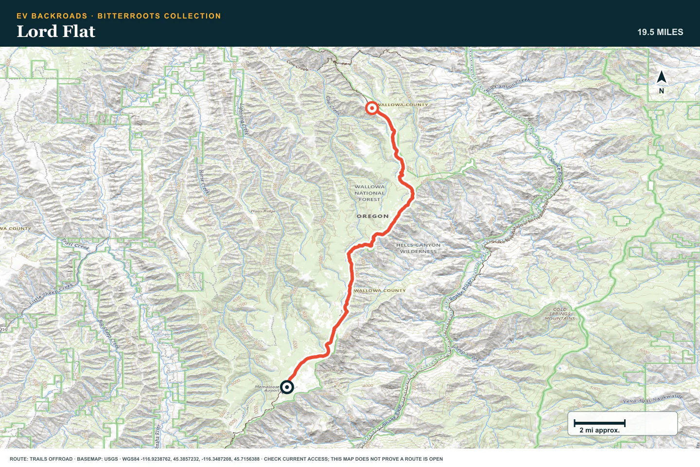 Topographic route map for Lord Flat