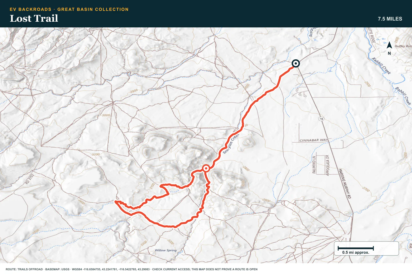 Topographic route map for Lost Trail