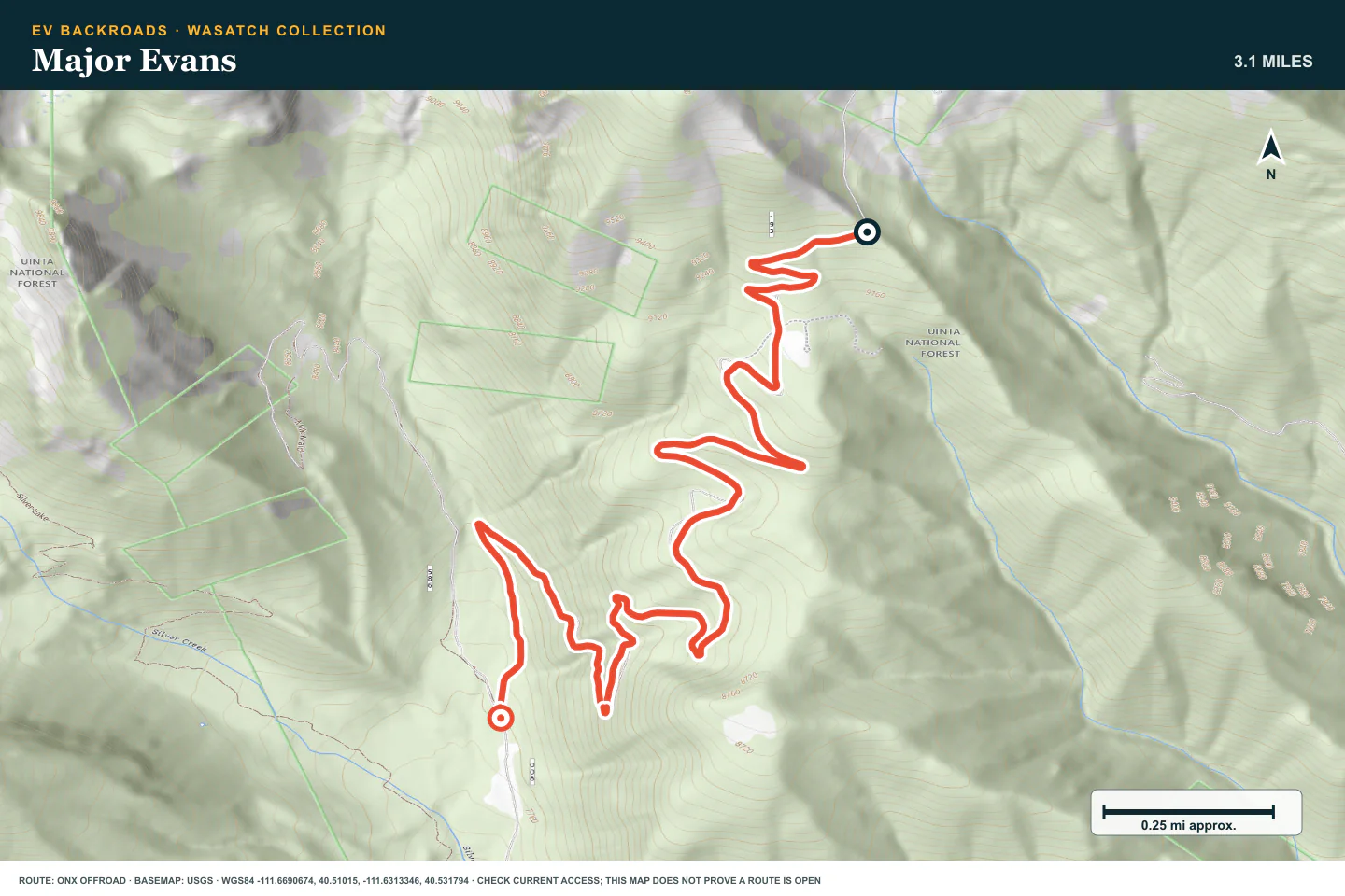 Topographic route map for Major Evans