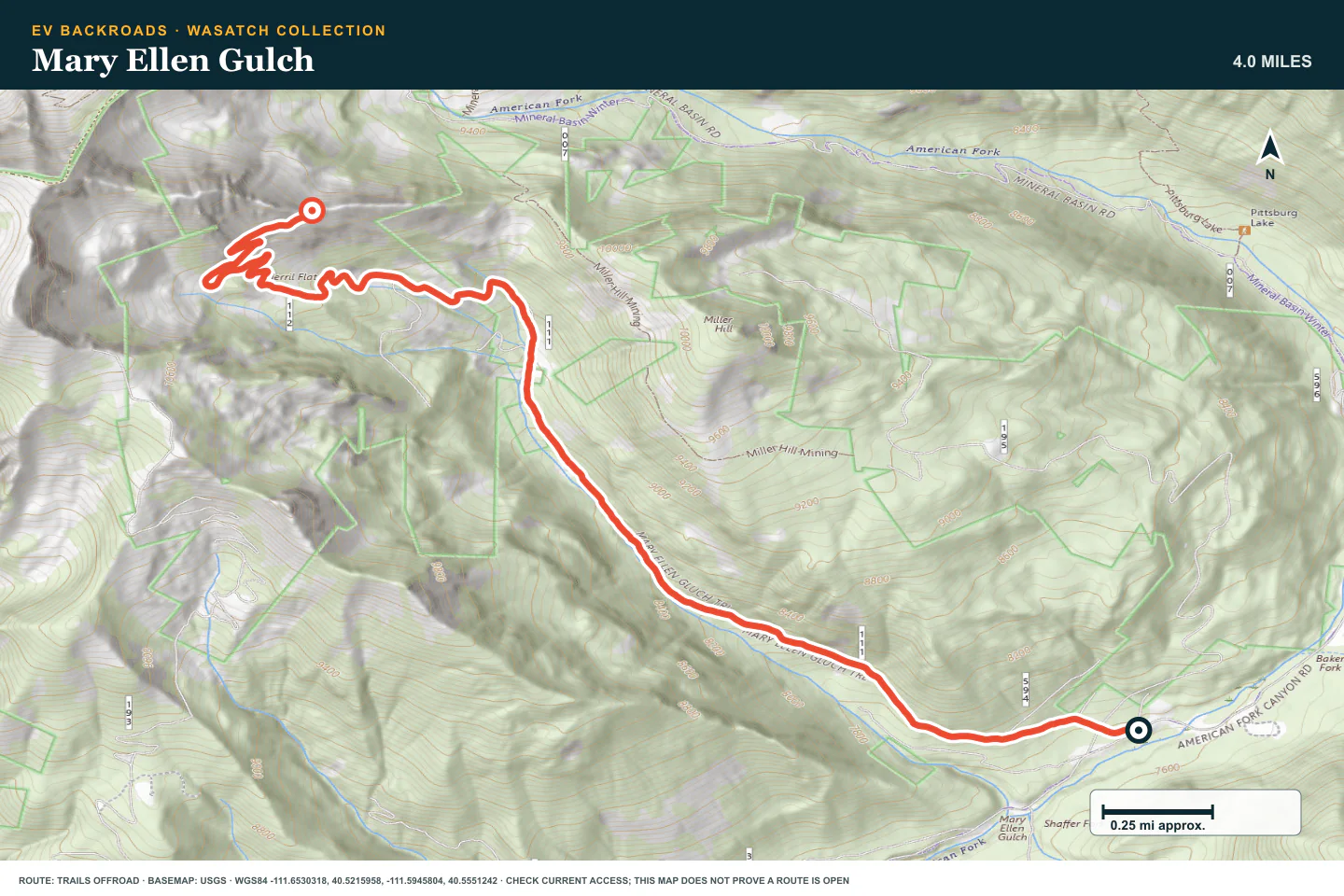 Topographic route map for Mary Ellen Gulch