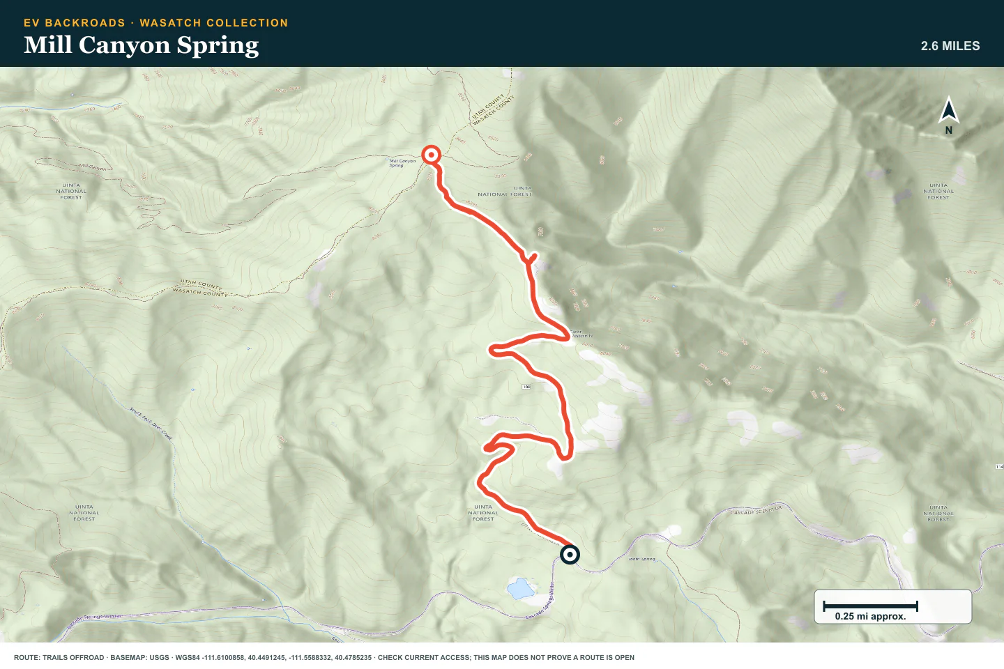 Topographic route map for Mill Canyon Spring