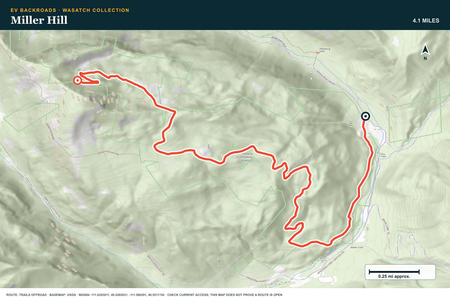 Topographic route map for Miller Hill