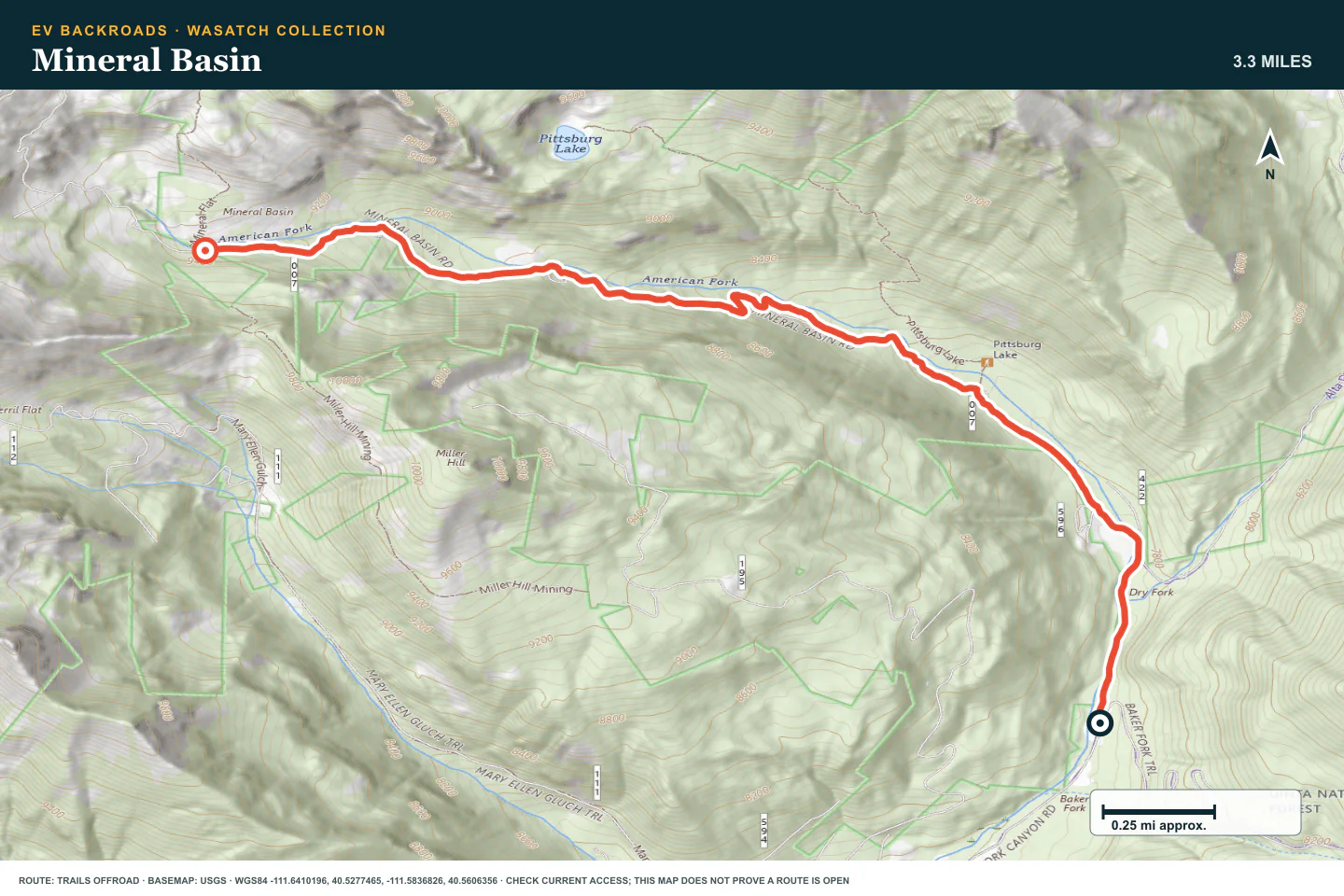 Topographic route map for Mineral Basin