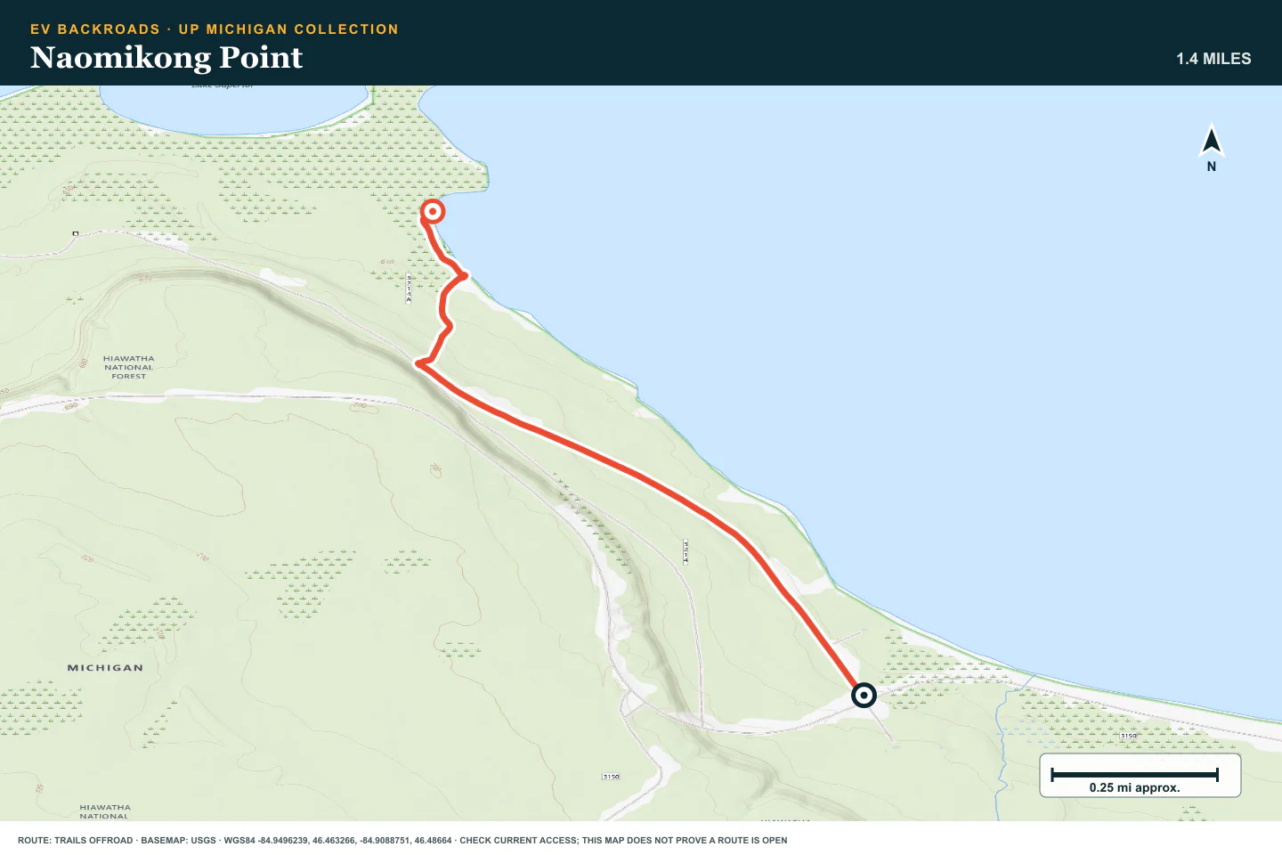 Topographic route map for Naomikong Point