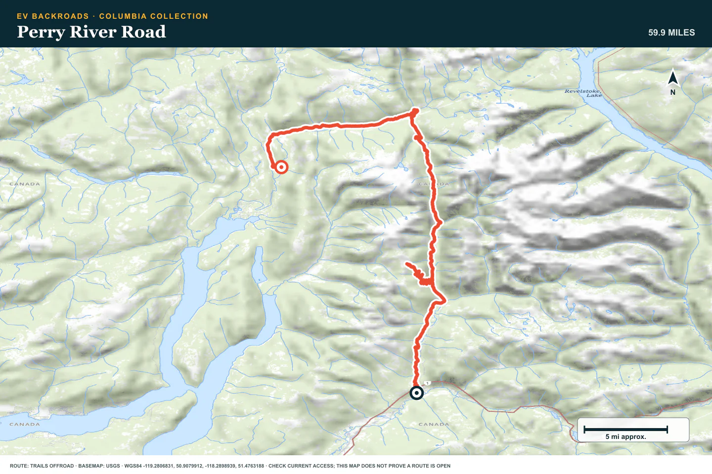 Topographic route map for Perry River Road