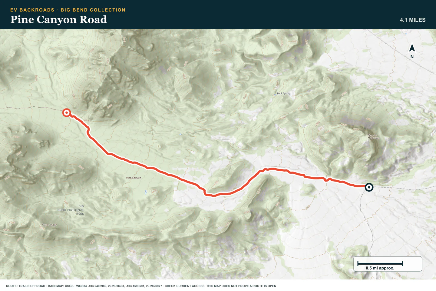 Topographic route map for Pine Canyon Road