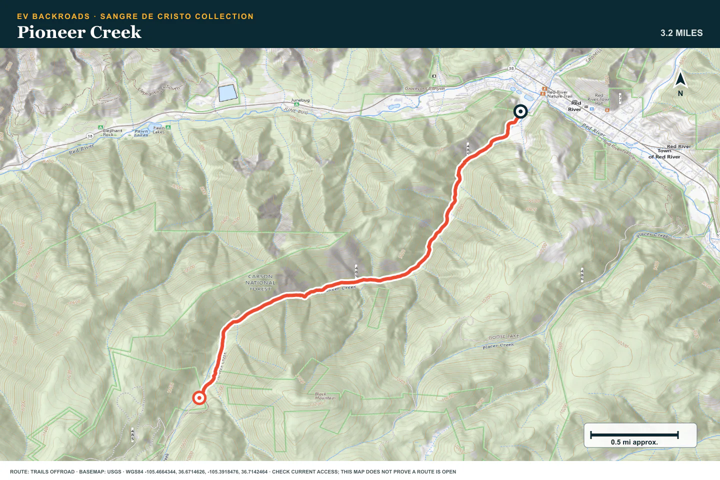 Topographic route map for Pioneer Creek