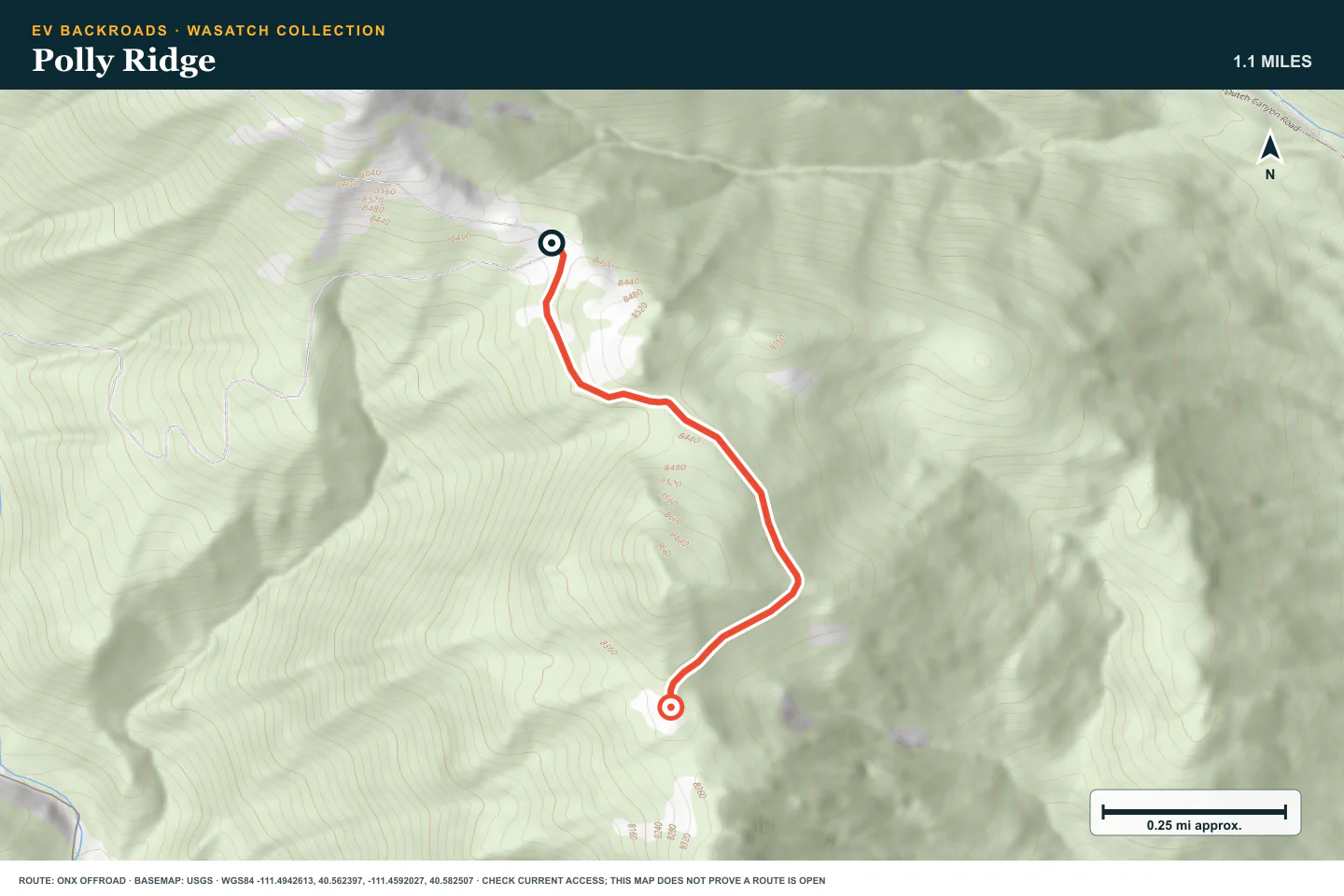 Topographic route map for Polly Ridge