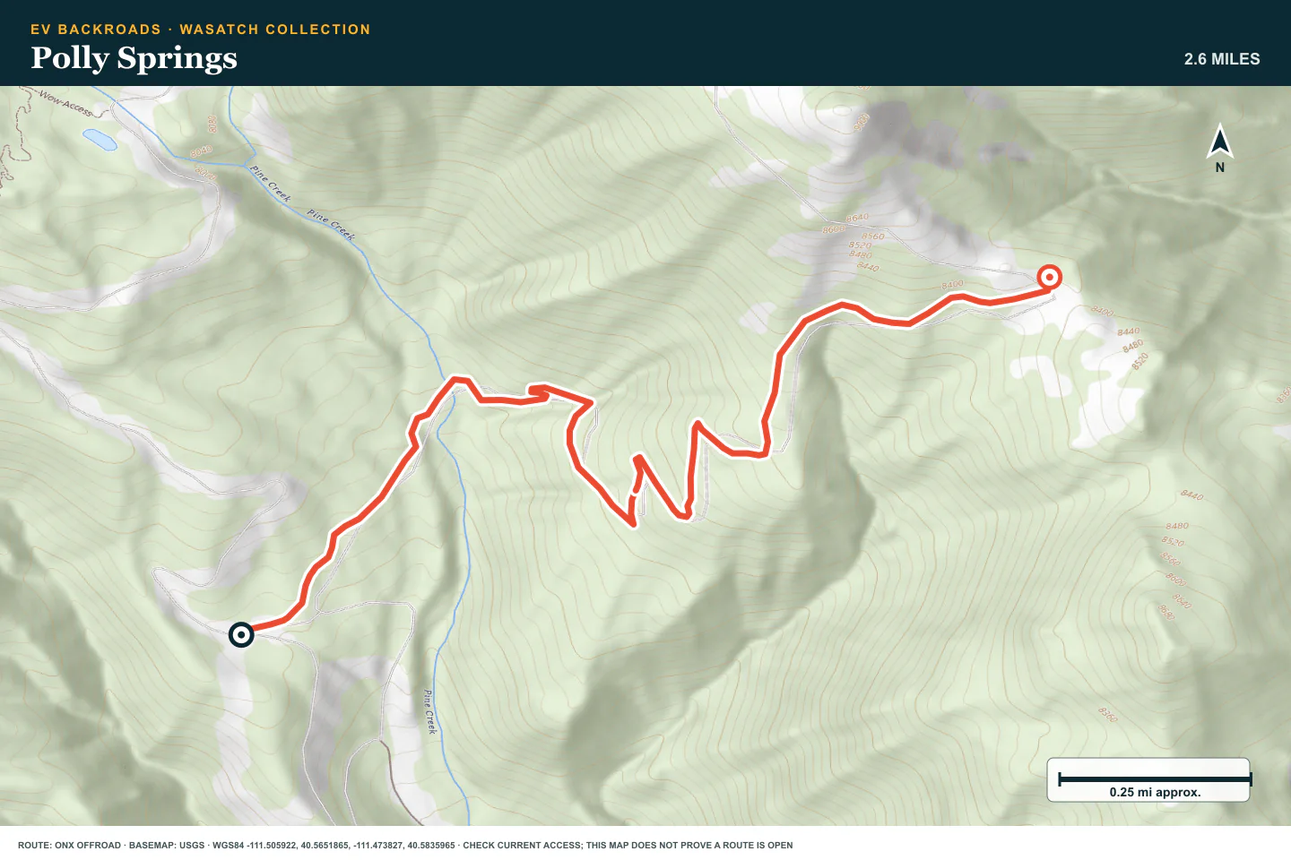 Topographic route map for Polly Springs