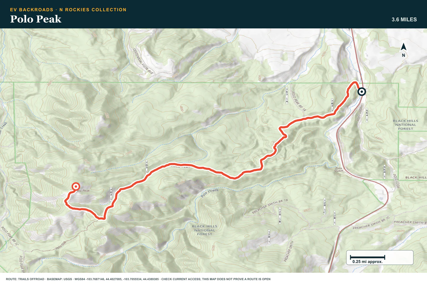 Topographic route map for Polo Peak