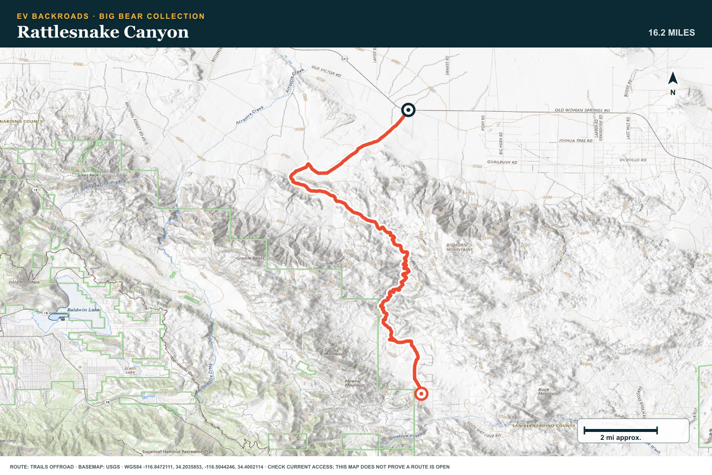 Topographic route map for Rattlesnake Canyon
