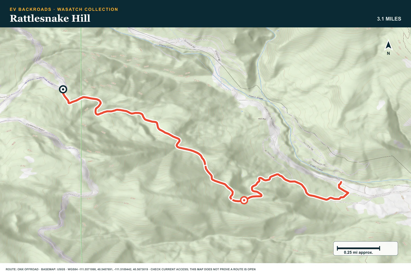 Topographic route map for Rattlesnake Hill