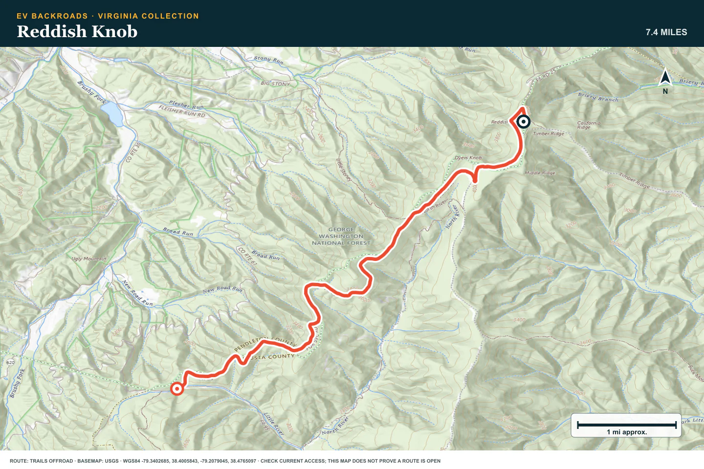 Topographic route map for Reddish Knob