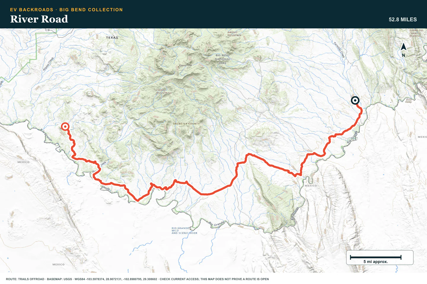 Topographic route map for River Road