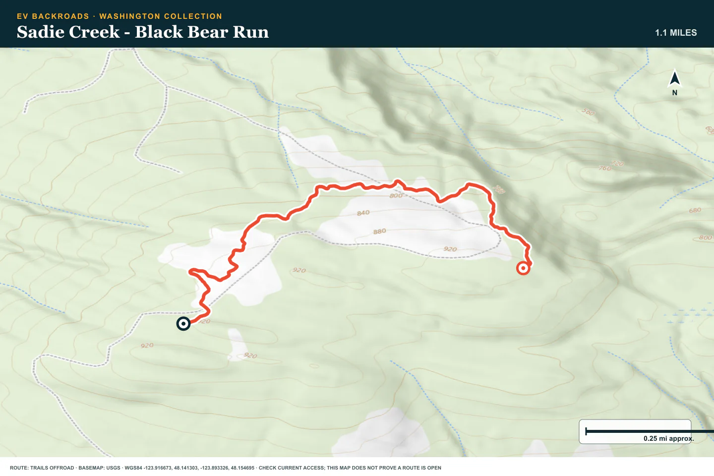 Topographic route map for Sadie Creek - Black Bear Run