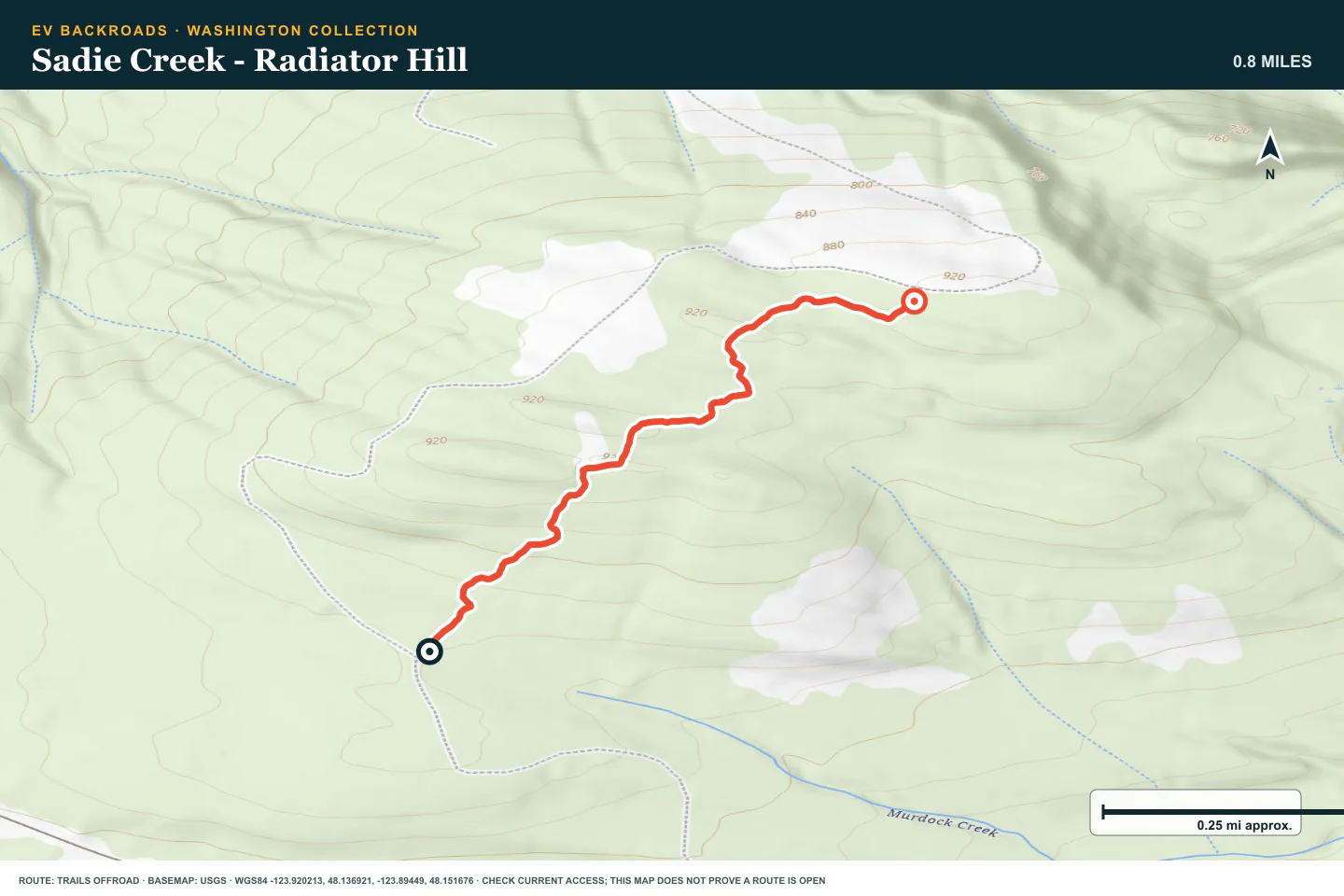 Topographic route map for Sadie Creek - Radiator Hill