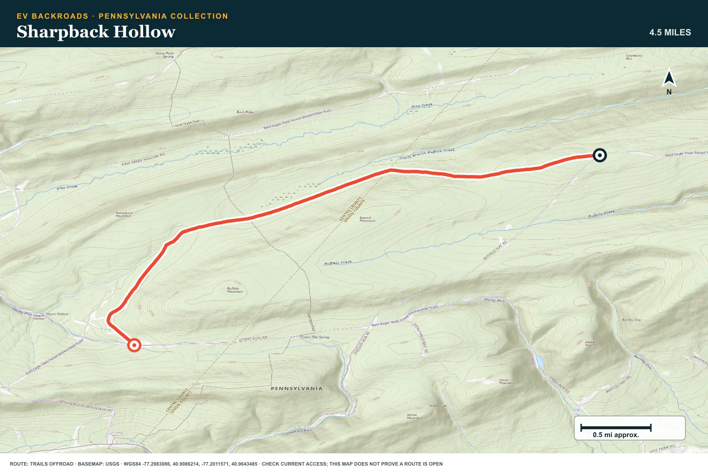 Topographic route map for Sharpback Hollow