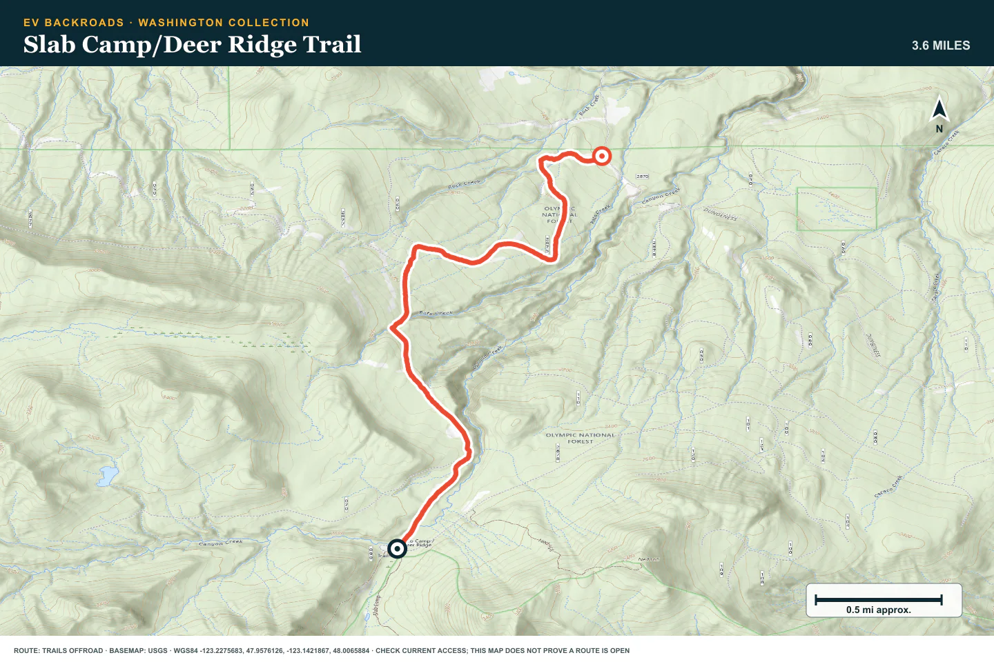 Topographic route map for Slab Camp/Deer Ridge Trail