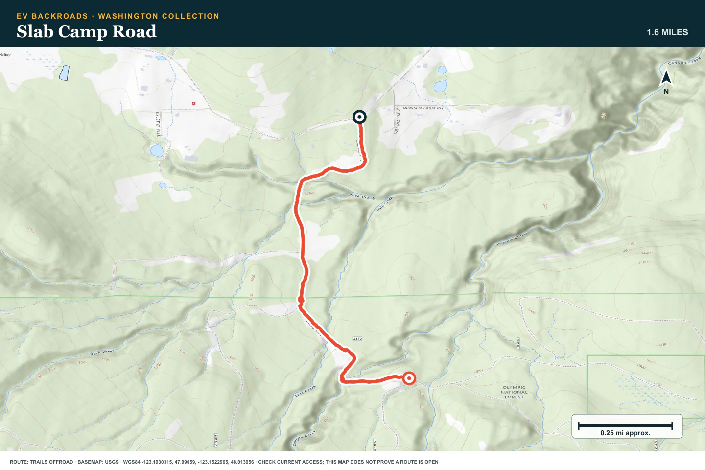 Topographic route map for Slab Camp Road