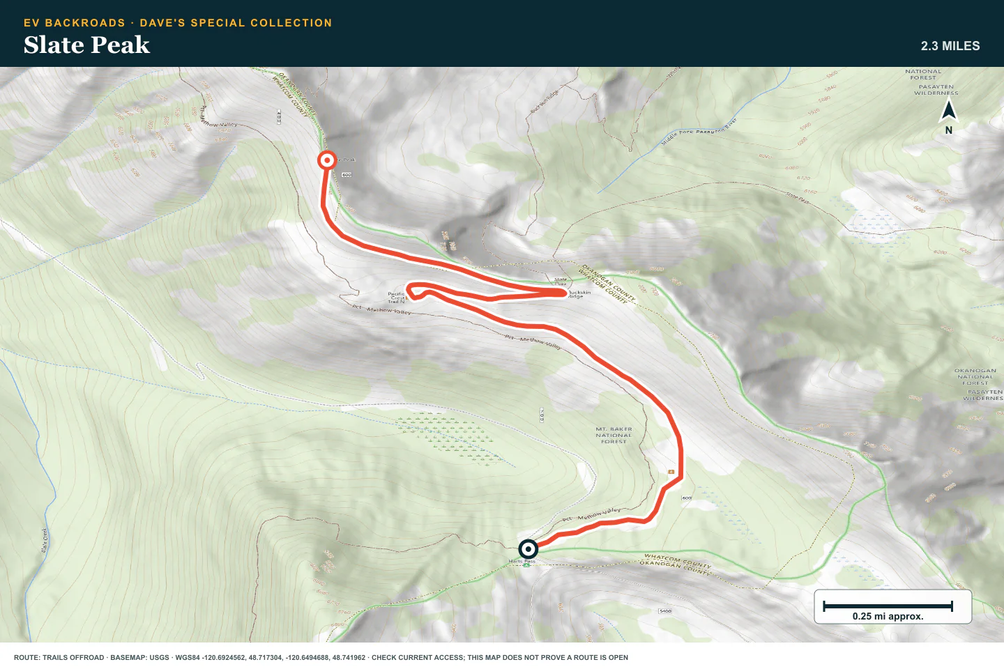 Topographic route map for Slate Peak