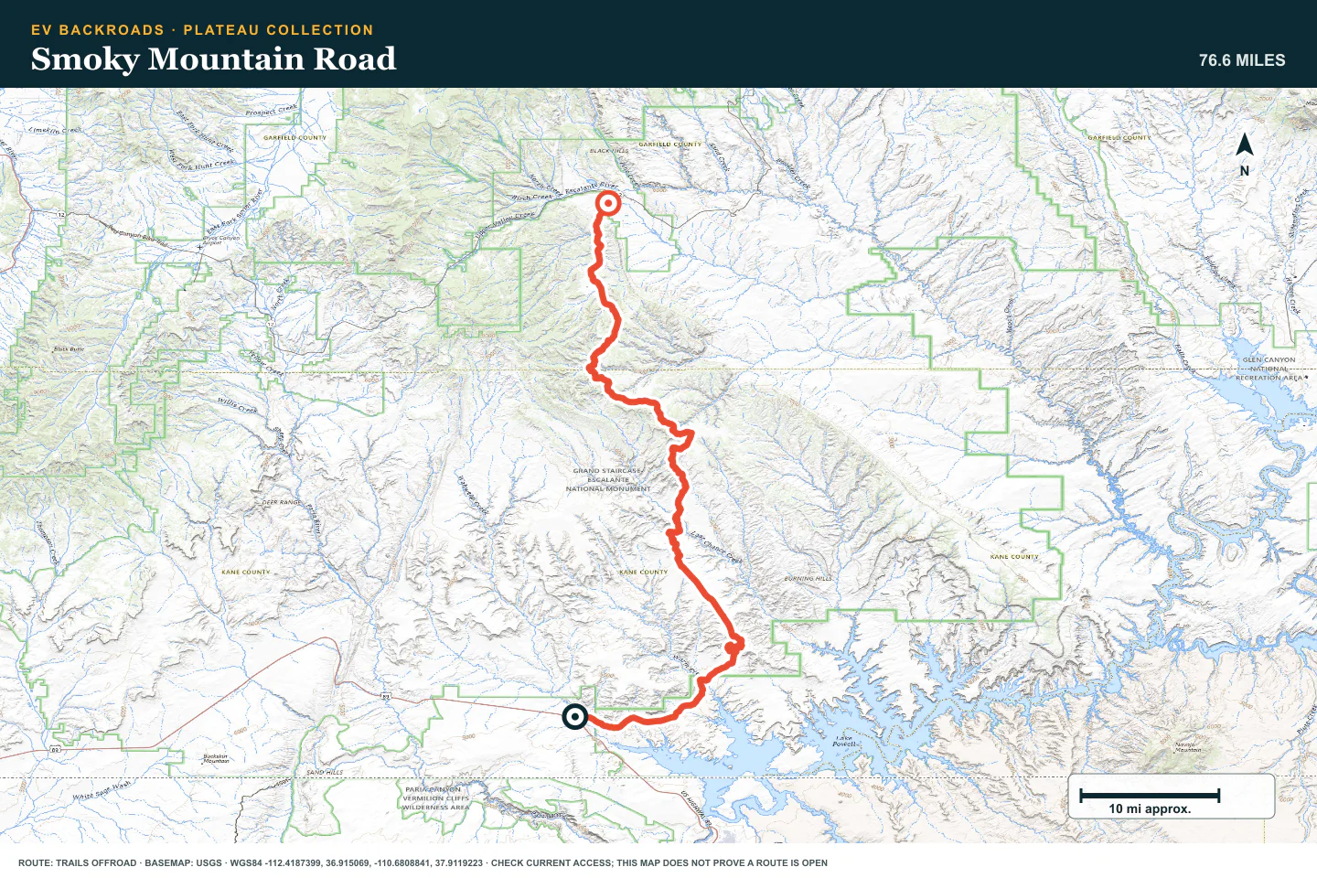 Topographic route map for Smoky Mountain Road