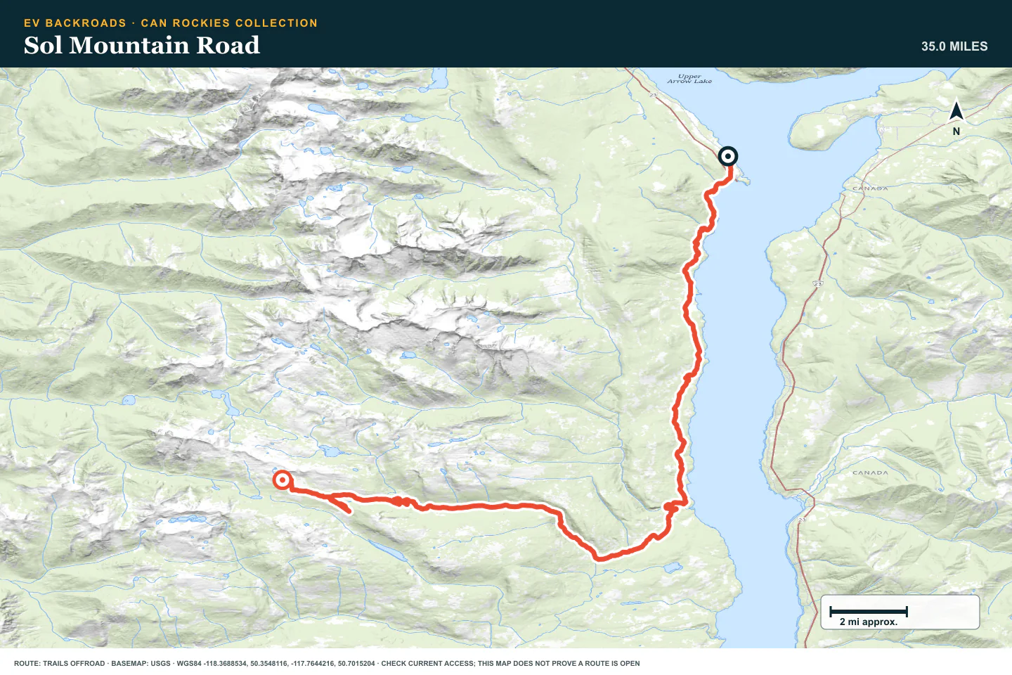 Topographic route map for Sol Mountain Road