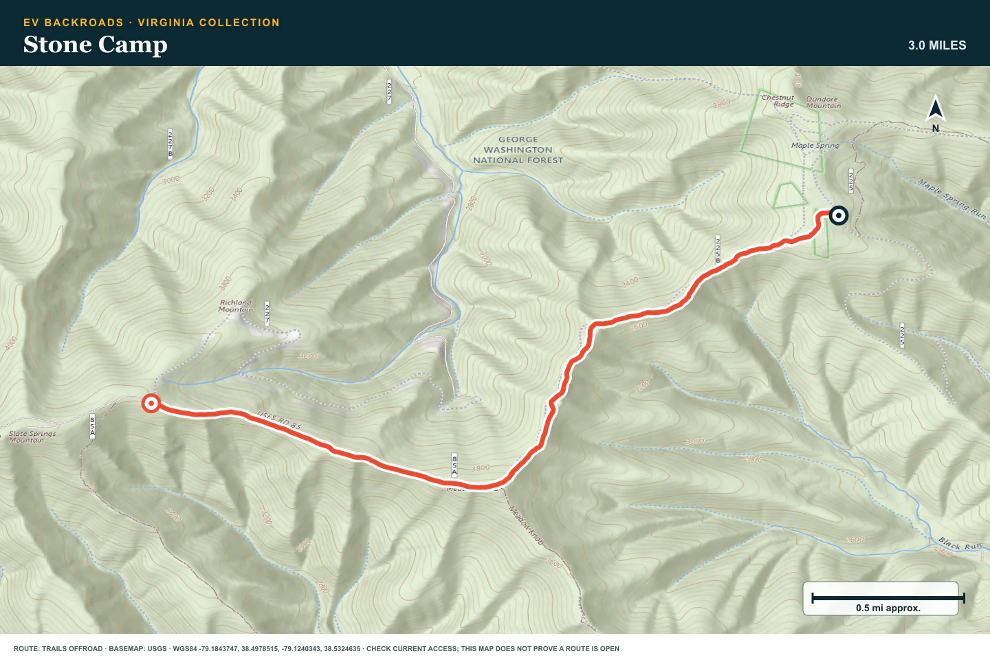 Topographic route map for Stone Camp