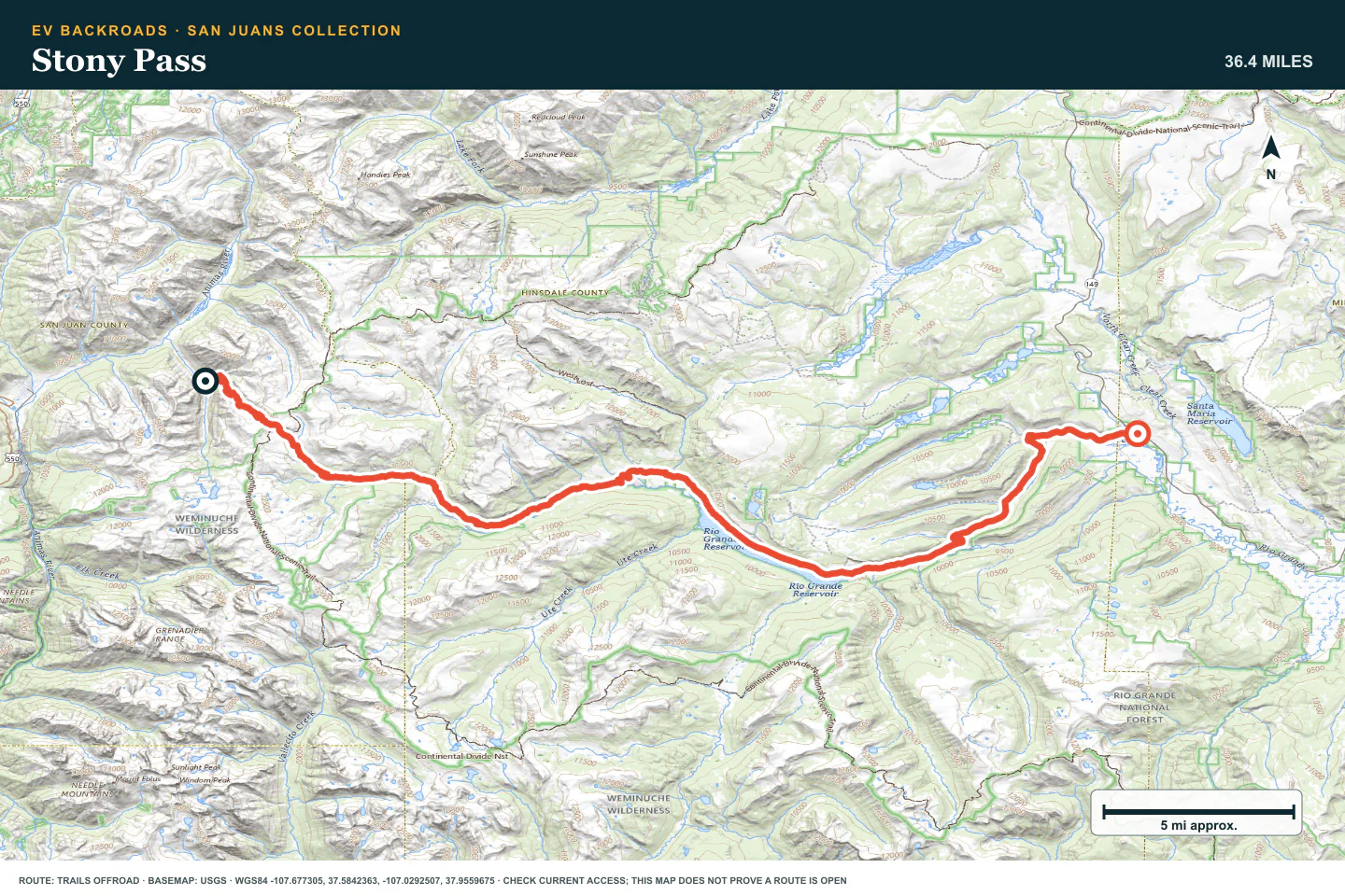 Topographic route map for Stony Pass