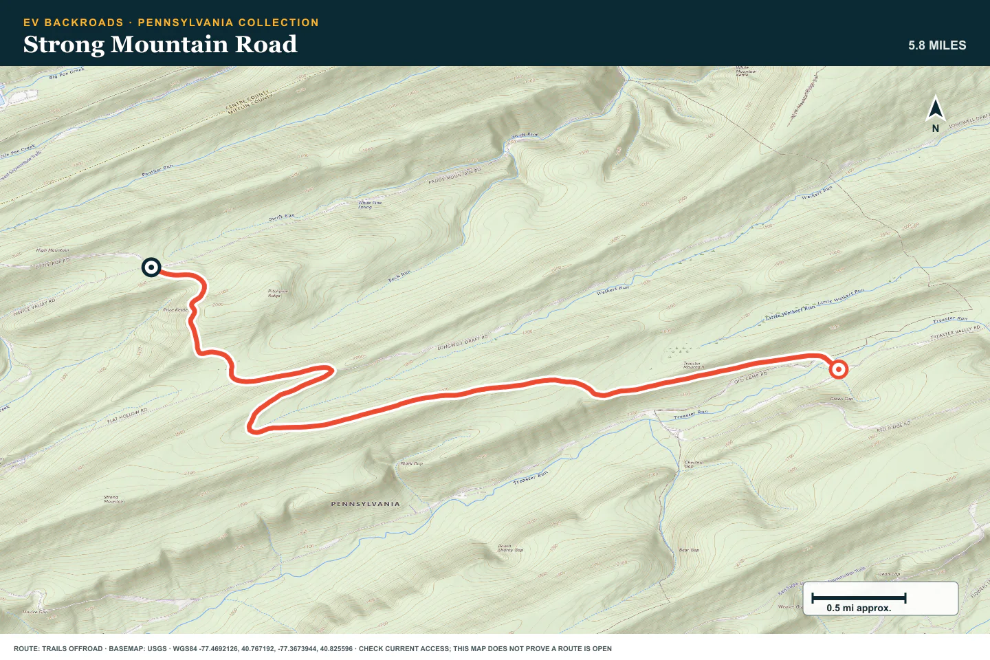 Topographic route map for Strong Mountain Road