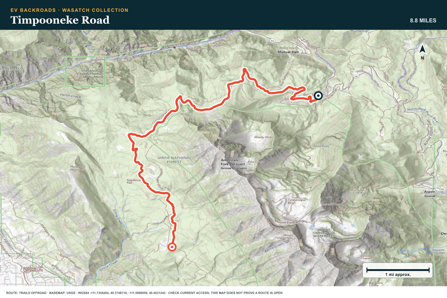 Topographic route map for Timpooneke Road