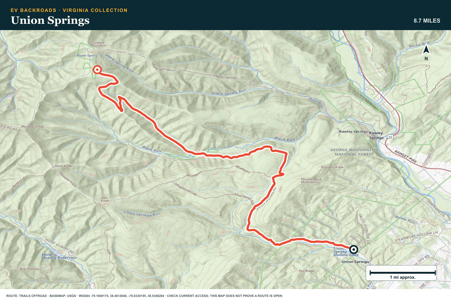 Topographic route map for Union Springs