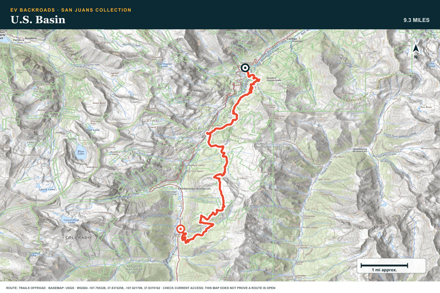 Topographic route map for U.S. Basin