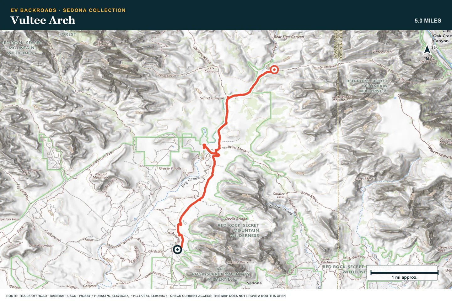 Topographic route map for Vultee Arch