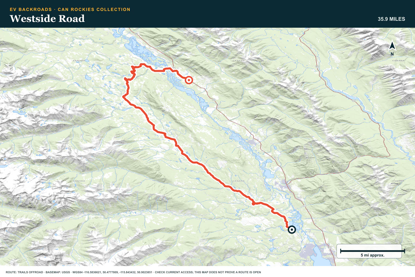 Topographic route map for Westside Road