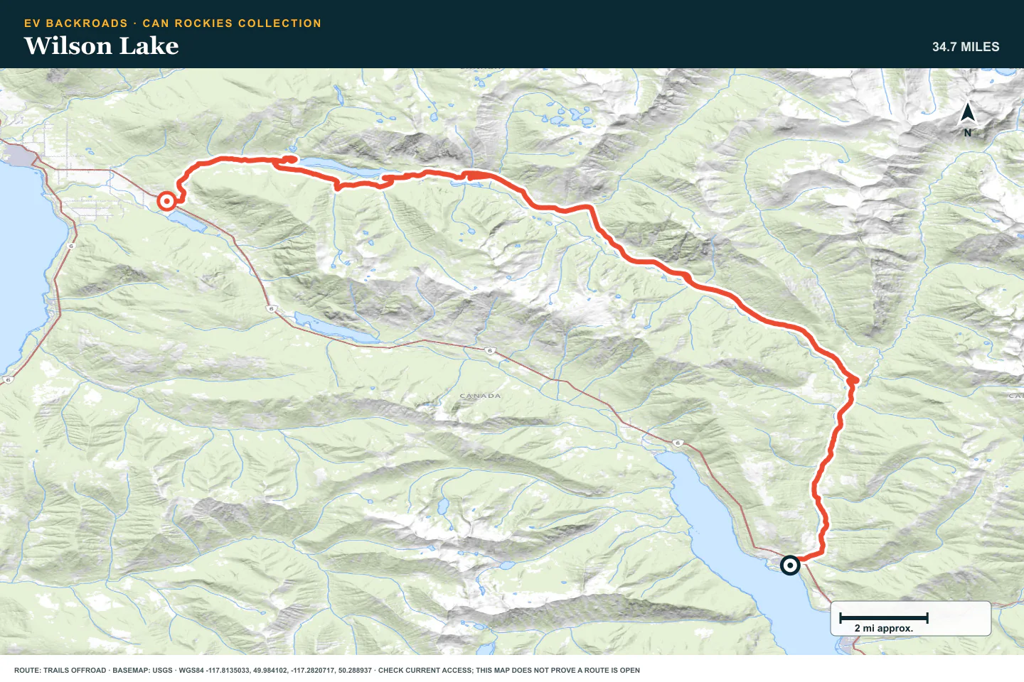 Topographic route map for Wilson Lake