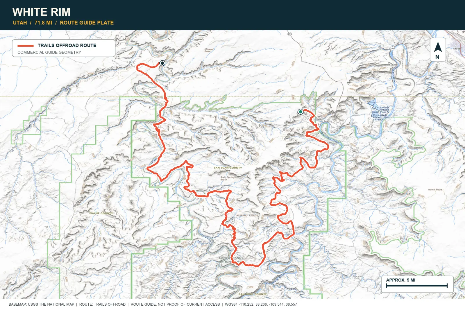 Topographic route map for White Rim