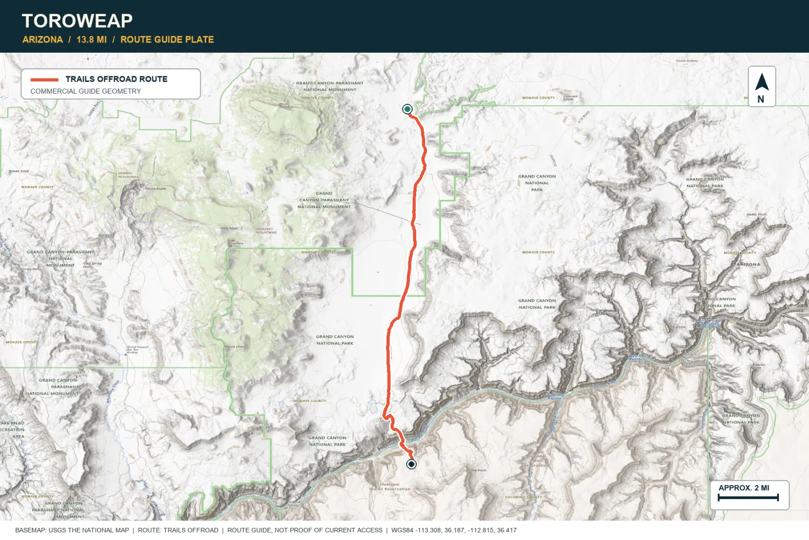 Topographic route map for Toroweap