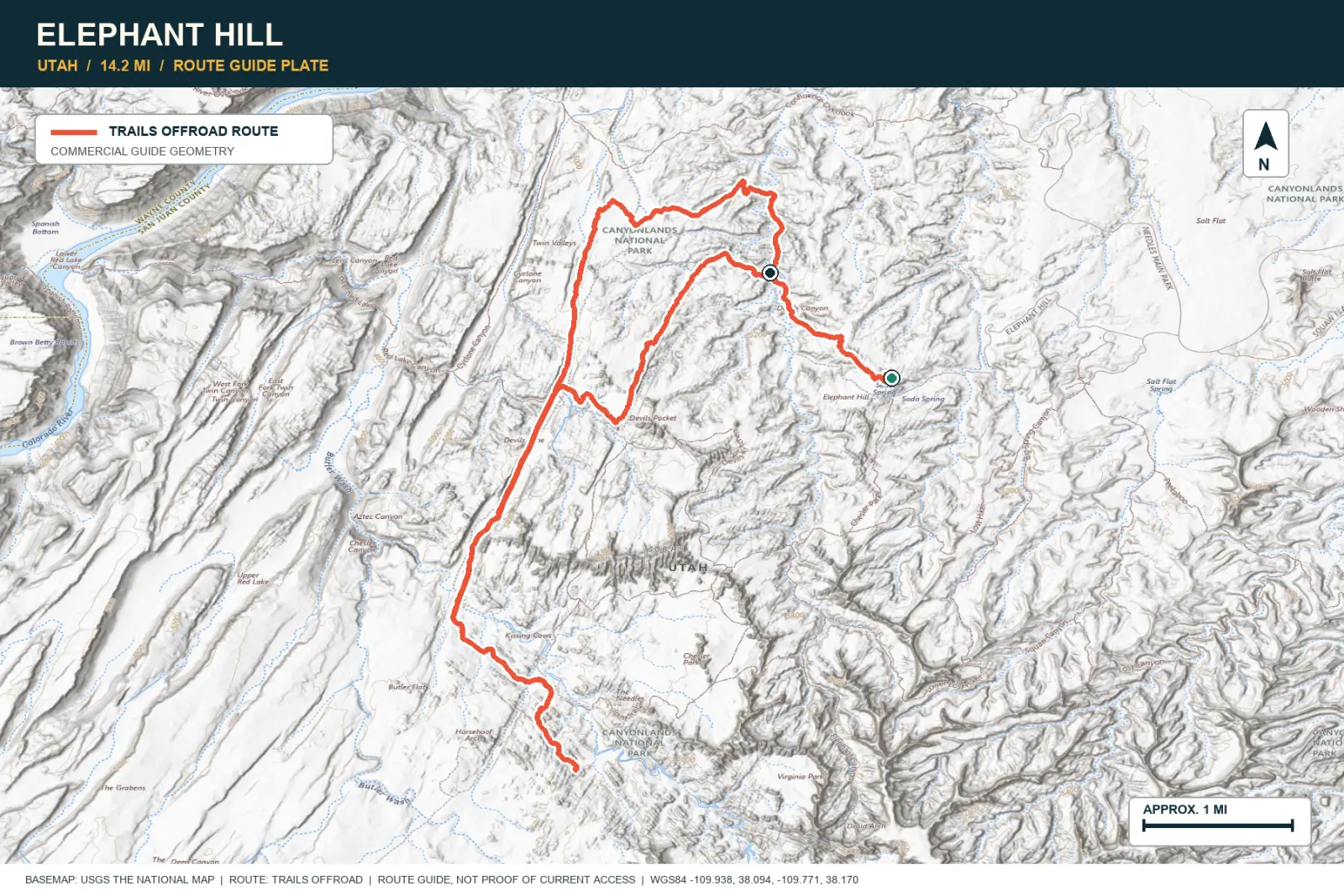 Topographic route map for Elephant Hill