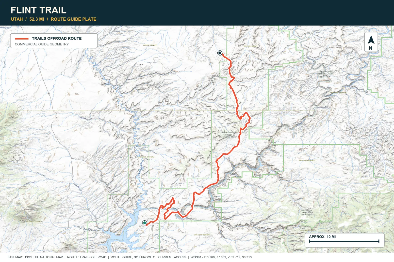 Topographic route map for Flint Trail