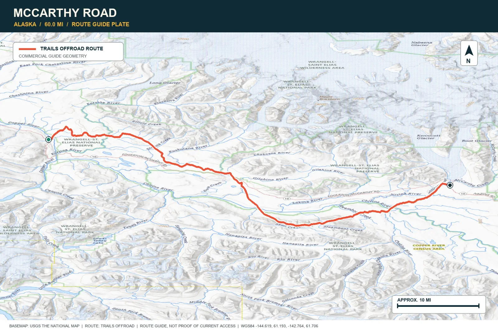 Topographic route map for McCarthy Road