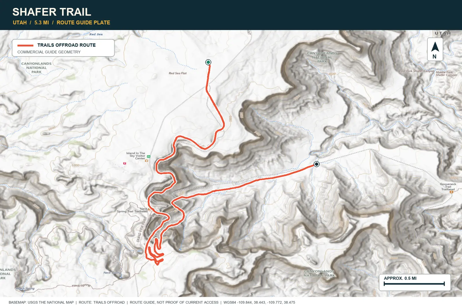 Topographic route map for Shafer Trail