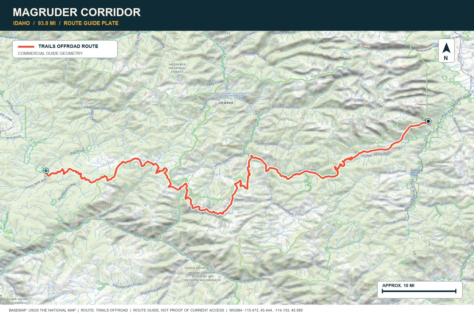 Topographic route map for Magruder Corridor