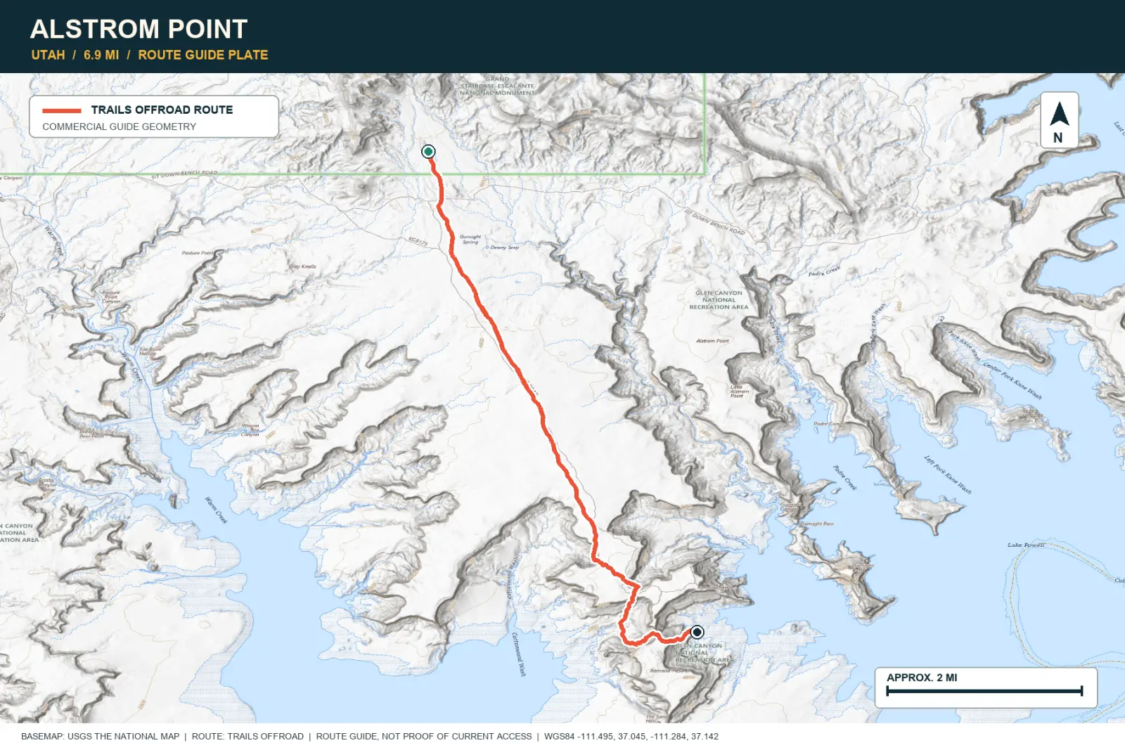 Topographic route map for Alstrom Point
