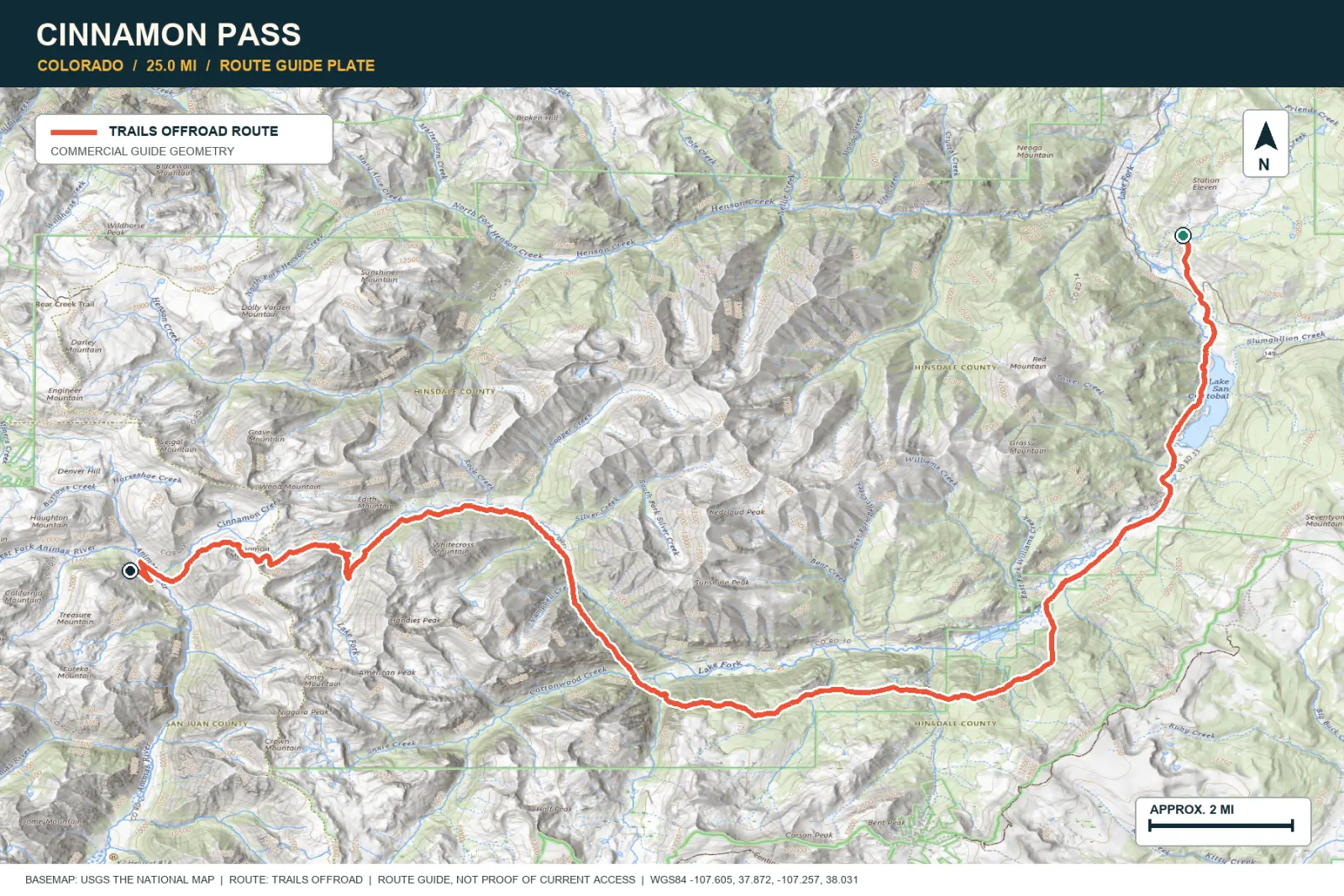 Topographic route map for Cinnamon Pass