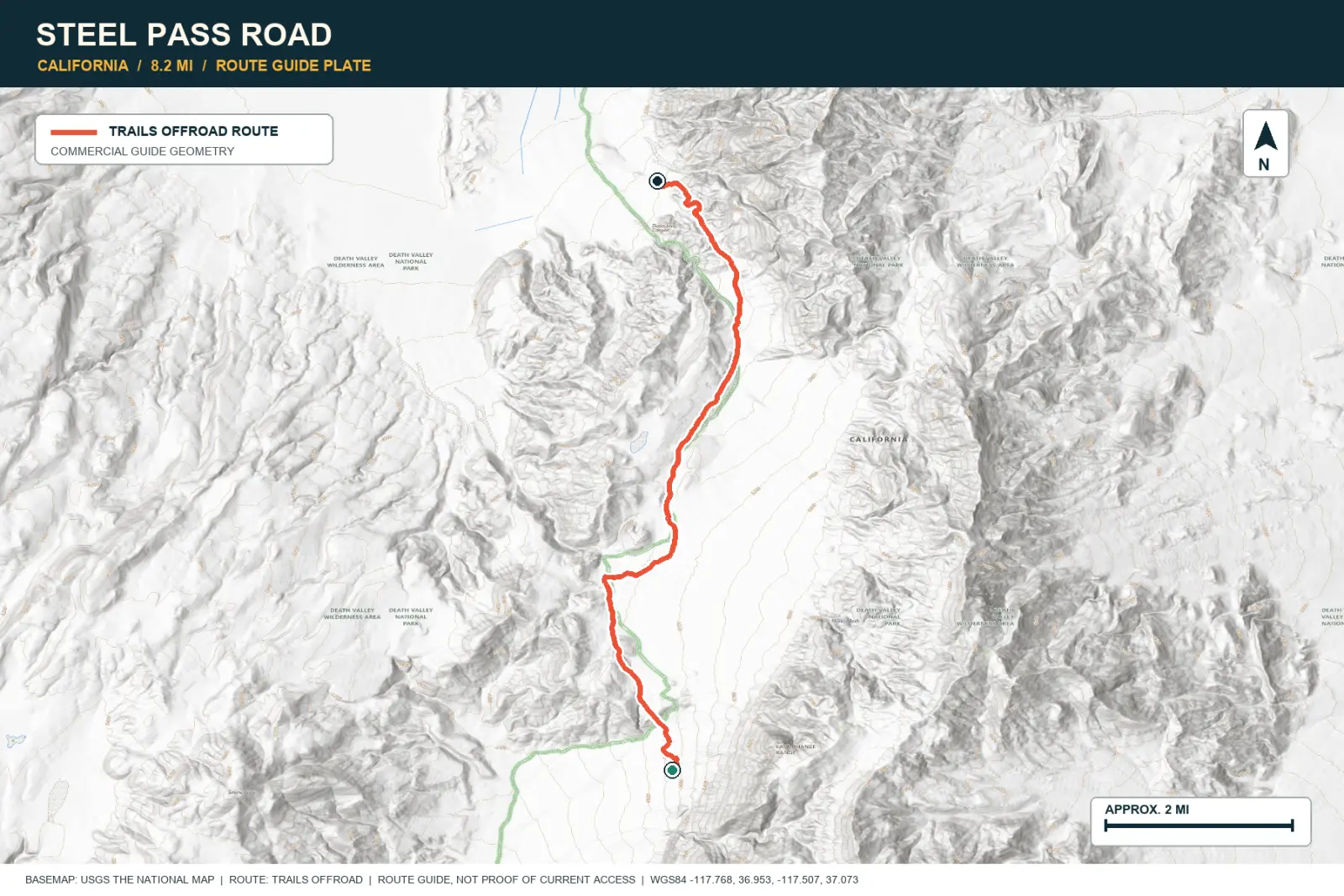 Topographic route map for Steel Pass Road