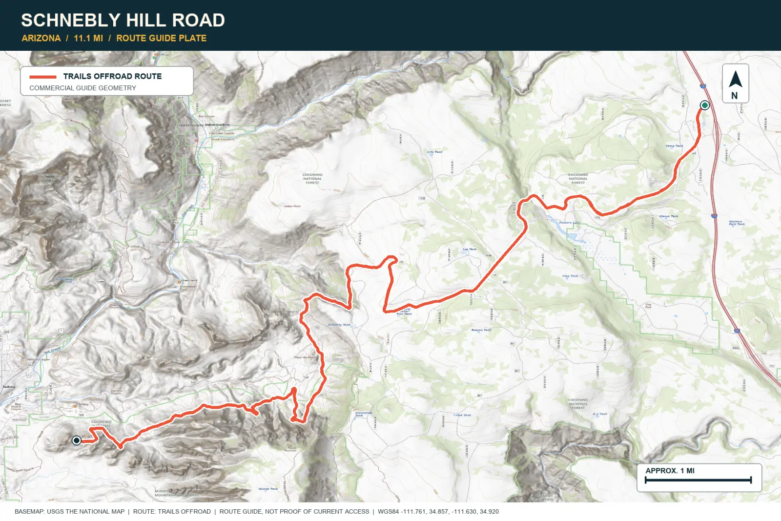 Topographic route map for Schnebly Hill Road