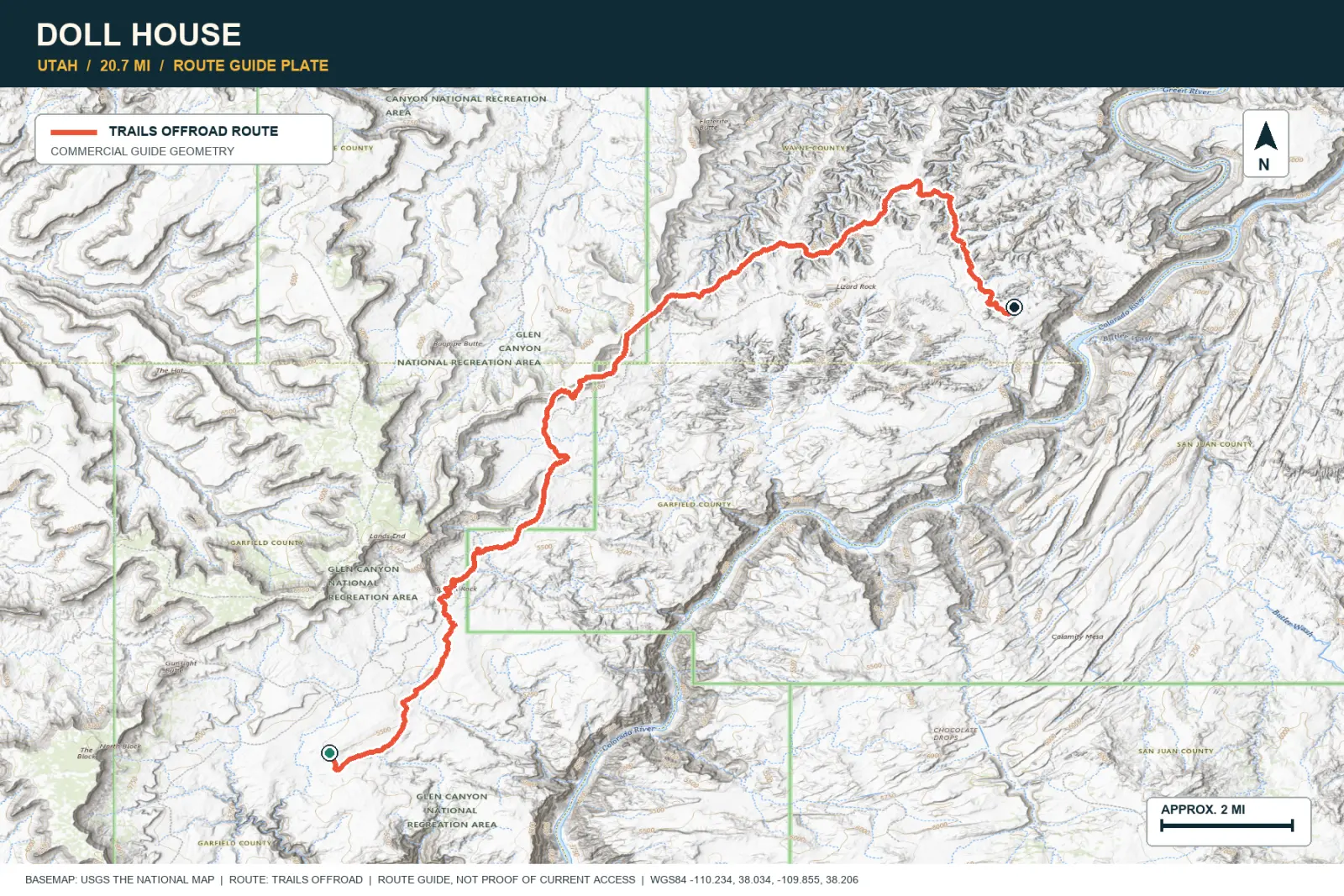 Topographic route map for Doll House