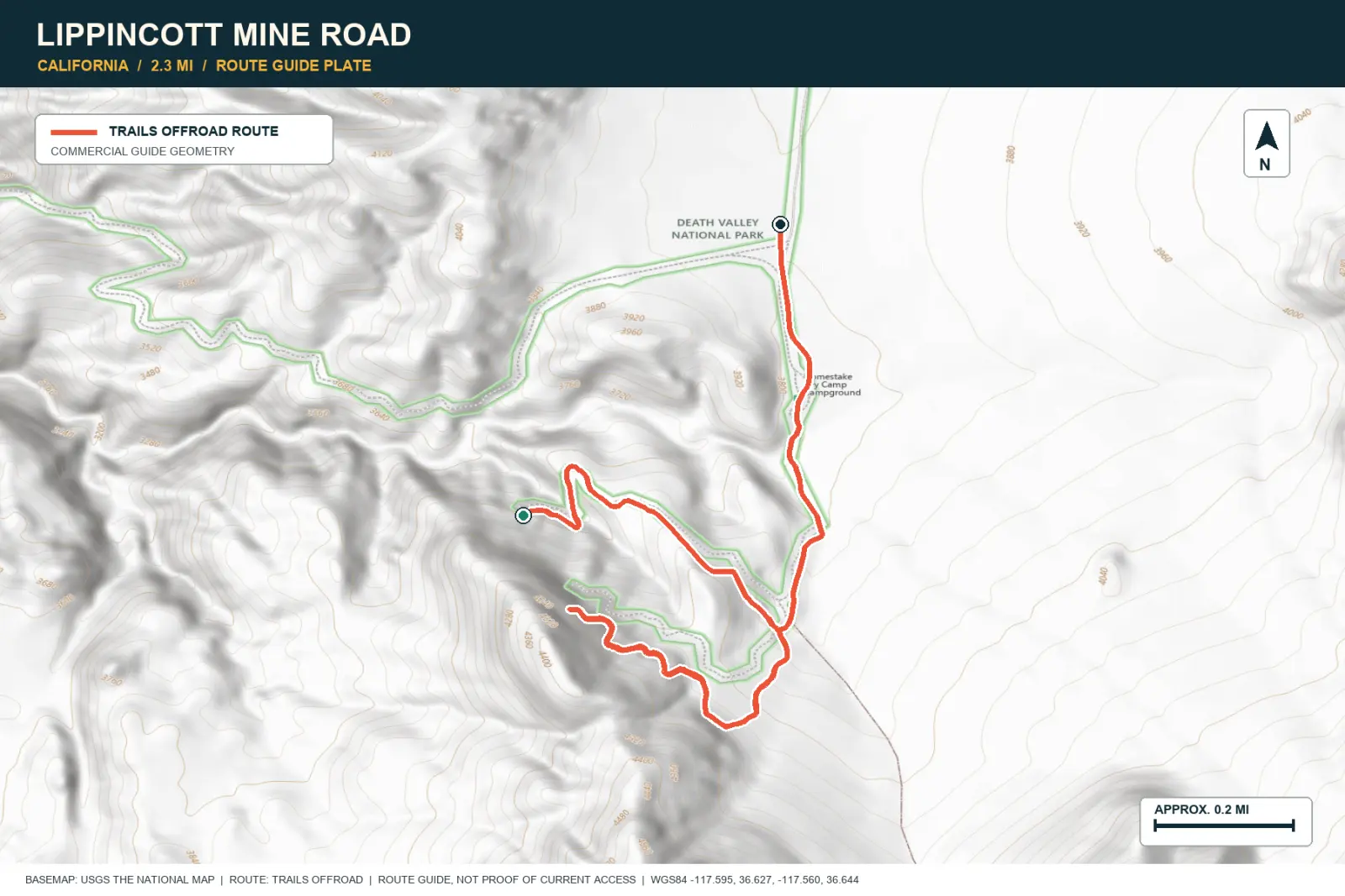 Topographic route map for Lippincott Mine Road