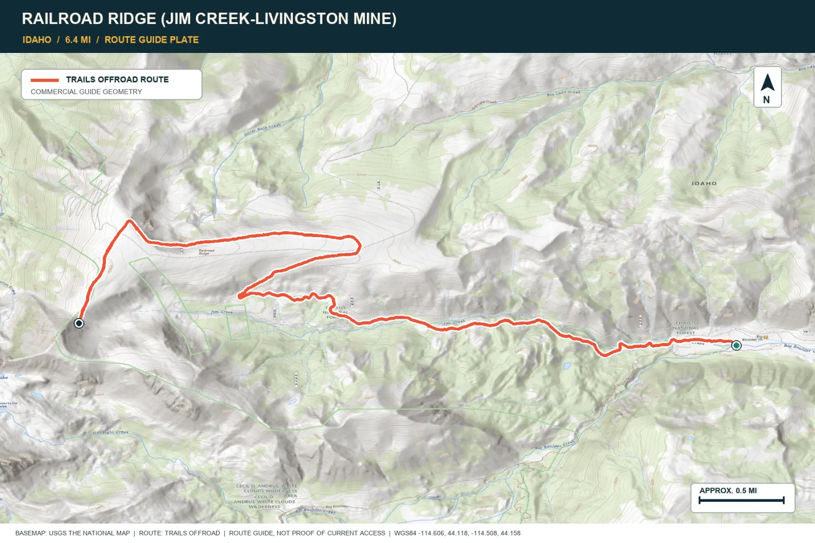 Topographic route map for Railroad Ridge (Jim Creek-Livingston Mine)