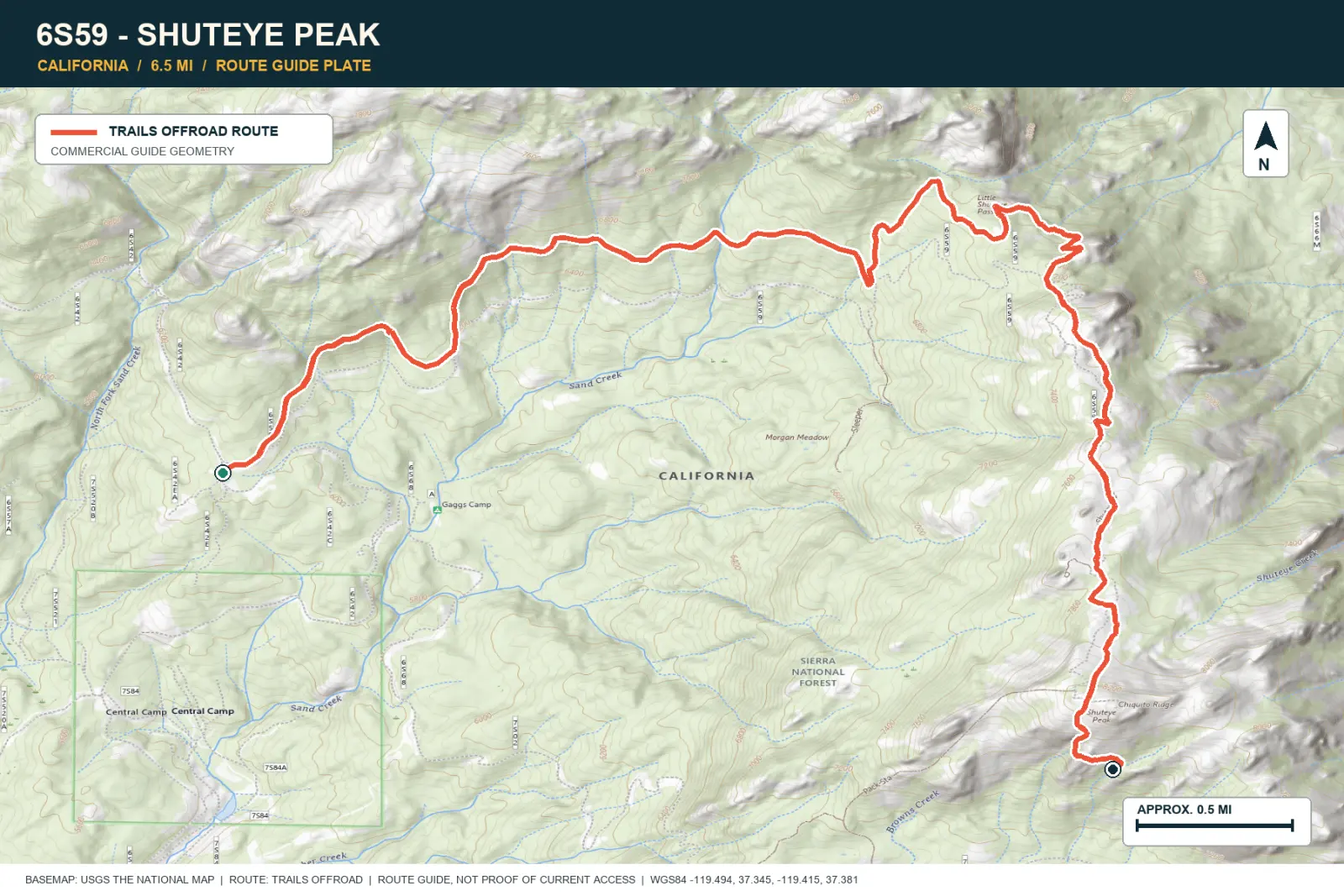 Topographic route map for 6S59 - Shuteye Peak
